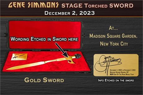 Dec 2nd - TORCHED SWORD To Be used By GENE SIMMONS at Dec 2nd NY, MSG Show!